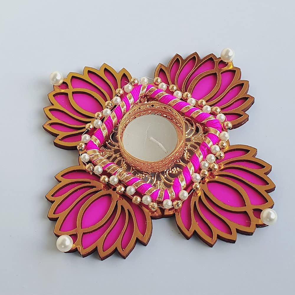 GIFT JAIPUR Handmade Pink Lotus Single Diya Rangoli Candles with Wax for Diwali Ganesh Chaturthi Laxmi Pooja Home Temple Rangoli